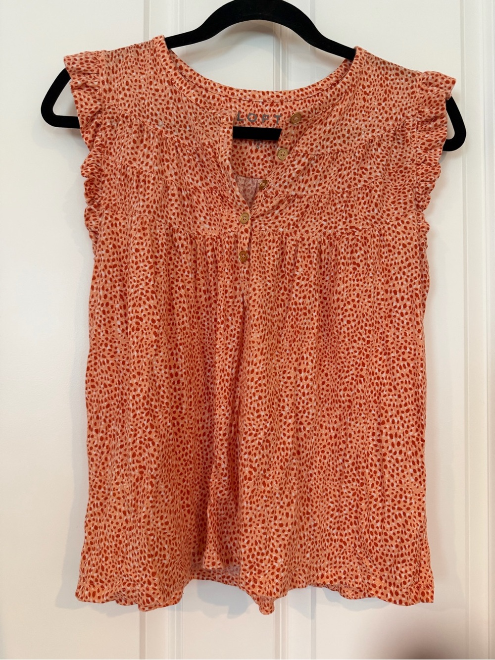 LOFT Coral Printed Sleeveless Ruffle Tank
